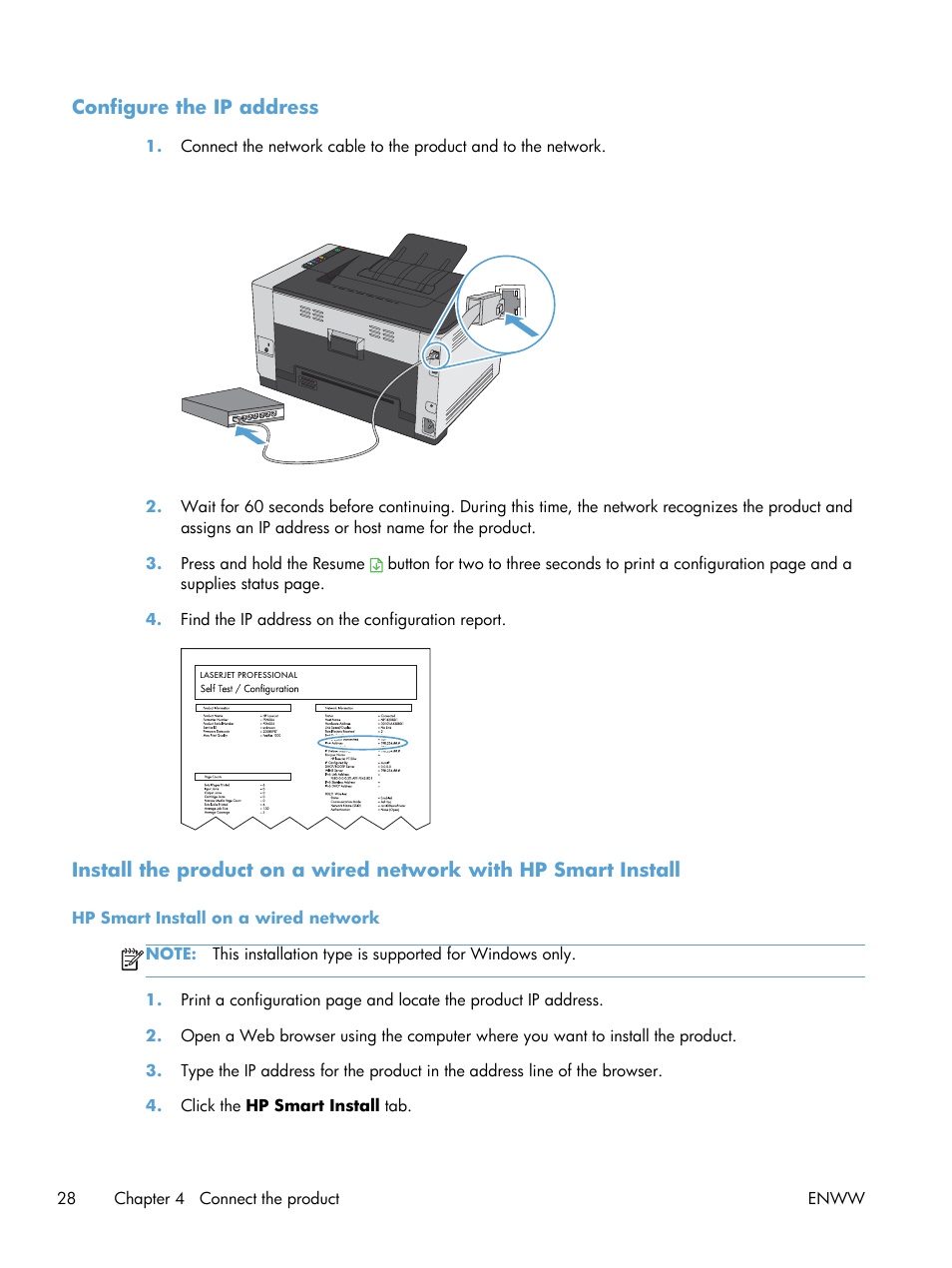 Configure the ip address | HP LaserJet Pro CP1025nw Color Printer User Manual | Page 40 / 186