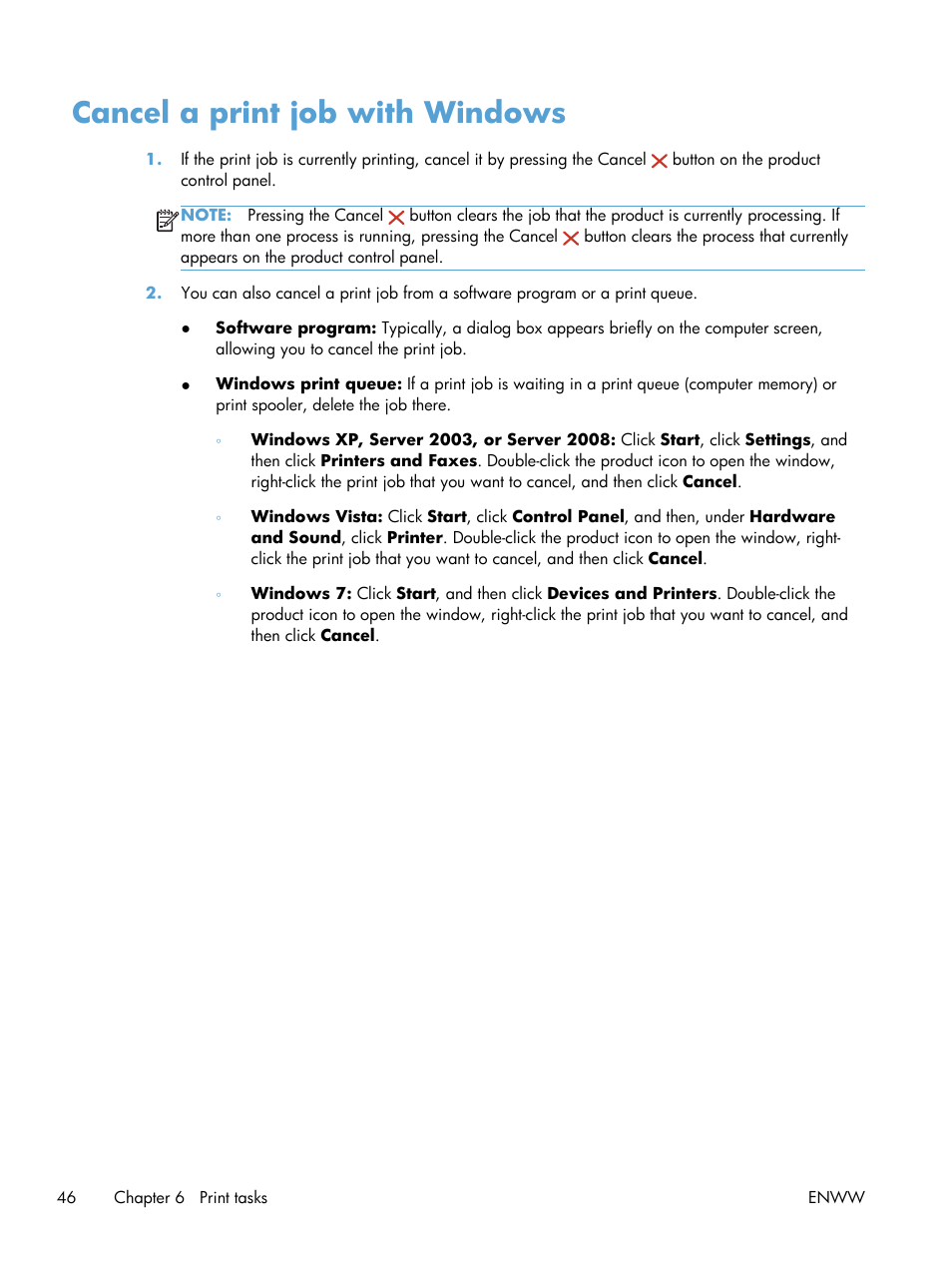 Cancel a print job with windows | HP LaserJet Pro CP1025nw Color Printer User Manual | Page 58 / 186