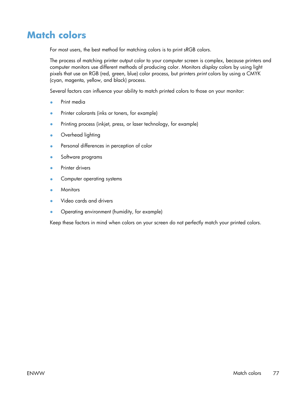 Match colors | HP LaserJet Pro CP1025nw Color Printer User Manual | Page 89 / 186