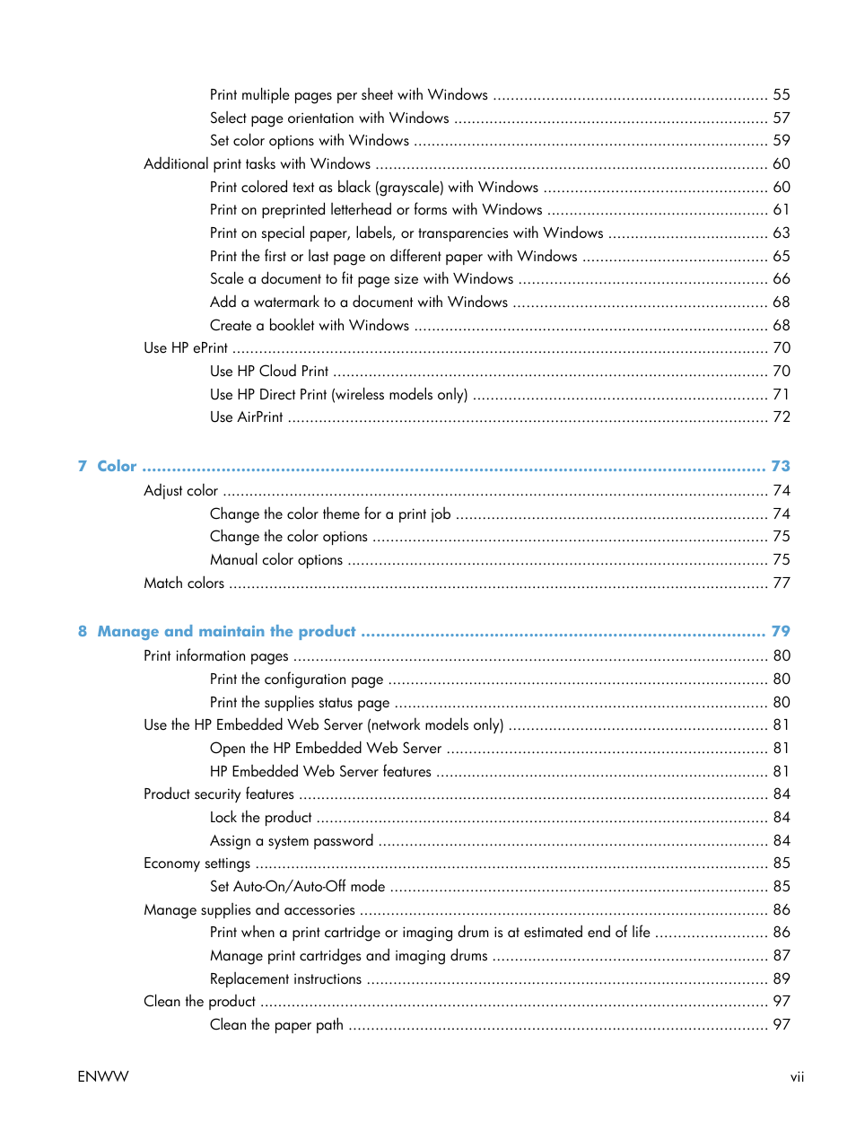 HP LaserJet Pro CP1025nw Color Printer User Manual | Page 9 / 186