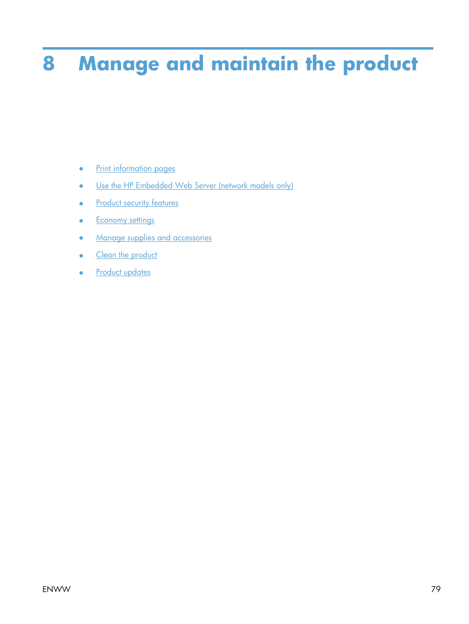 Manage and maintain the product, 8 manage and maintain the product | HP LaserJet Pro CP1025nw Color Printer User Manual | Page 91 / 186