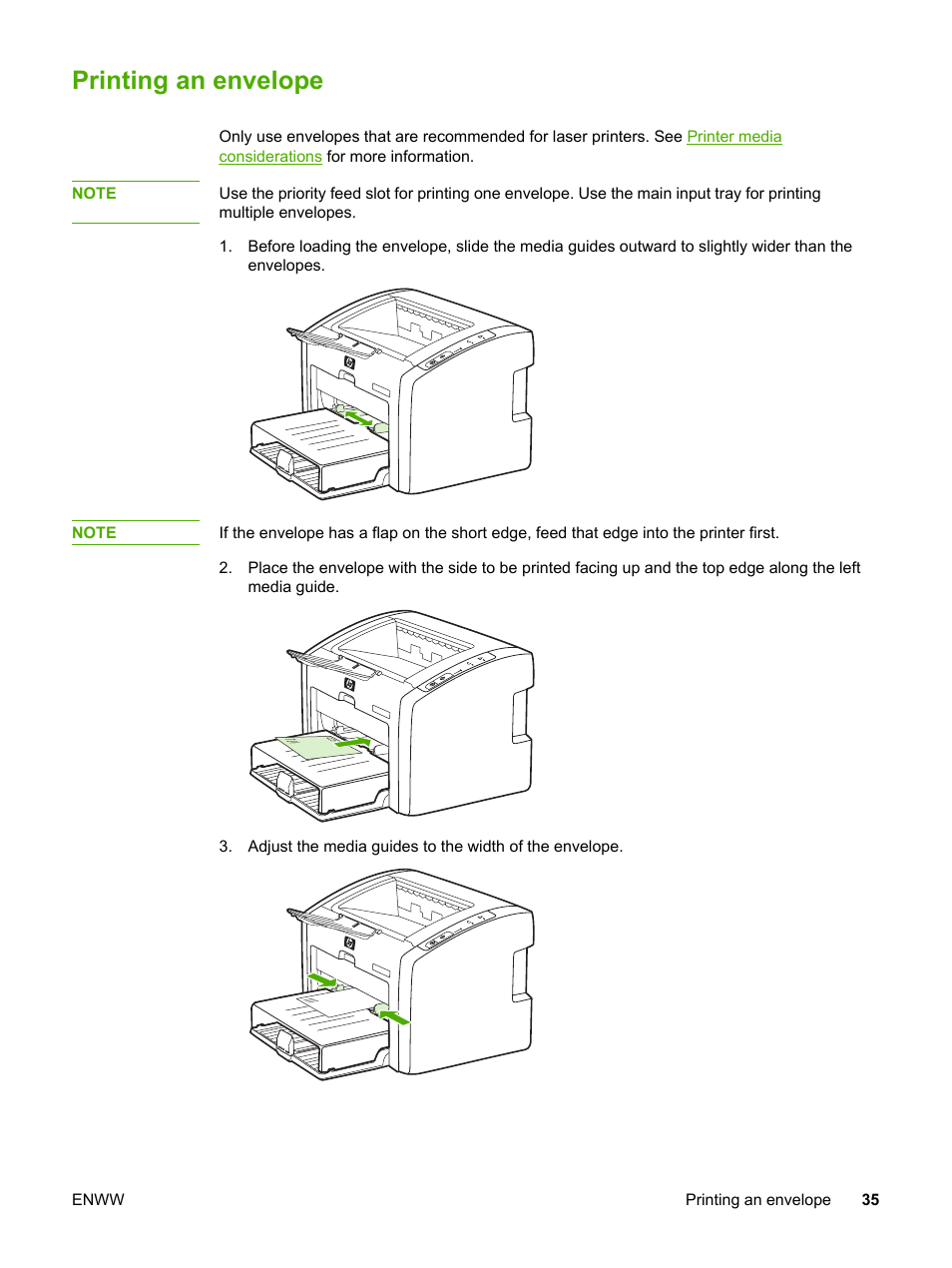 Printing an envelope | HP LaserJet 1022n Printer User Manual | Page 43 / 126