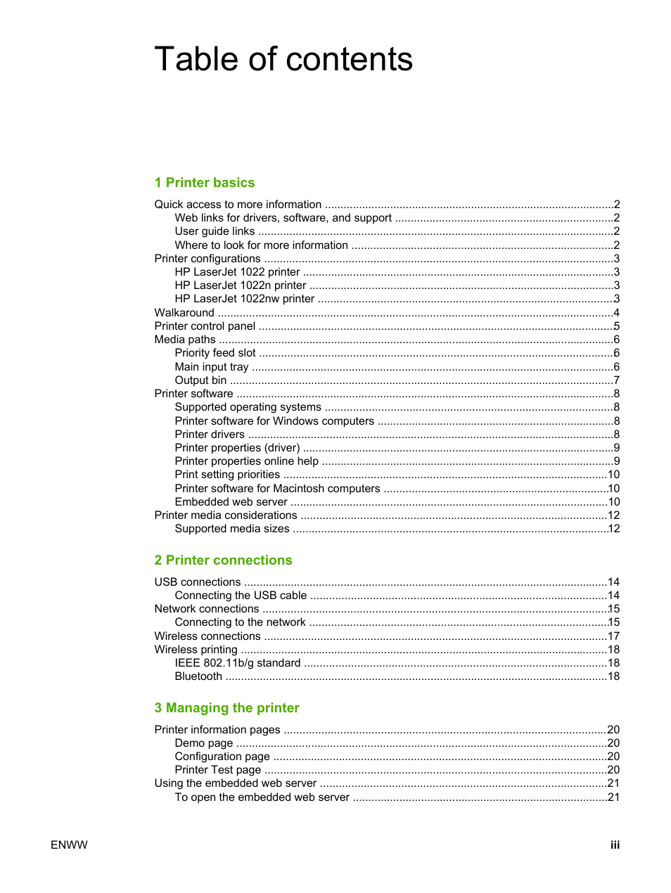 HP LaserJet 1022n Printer User Manual | Page 5 / 126