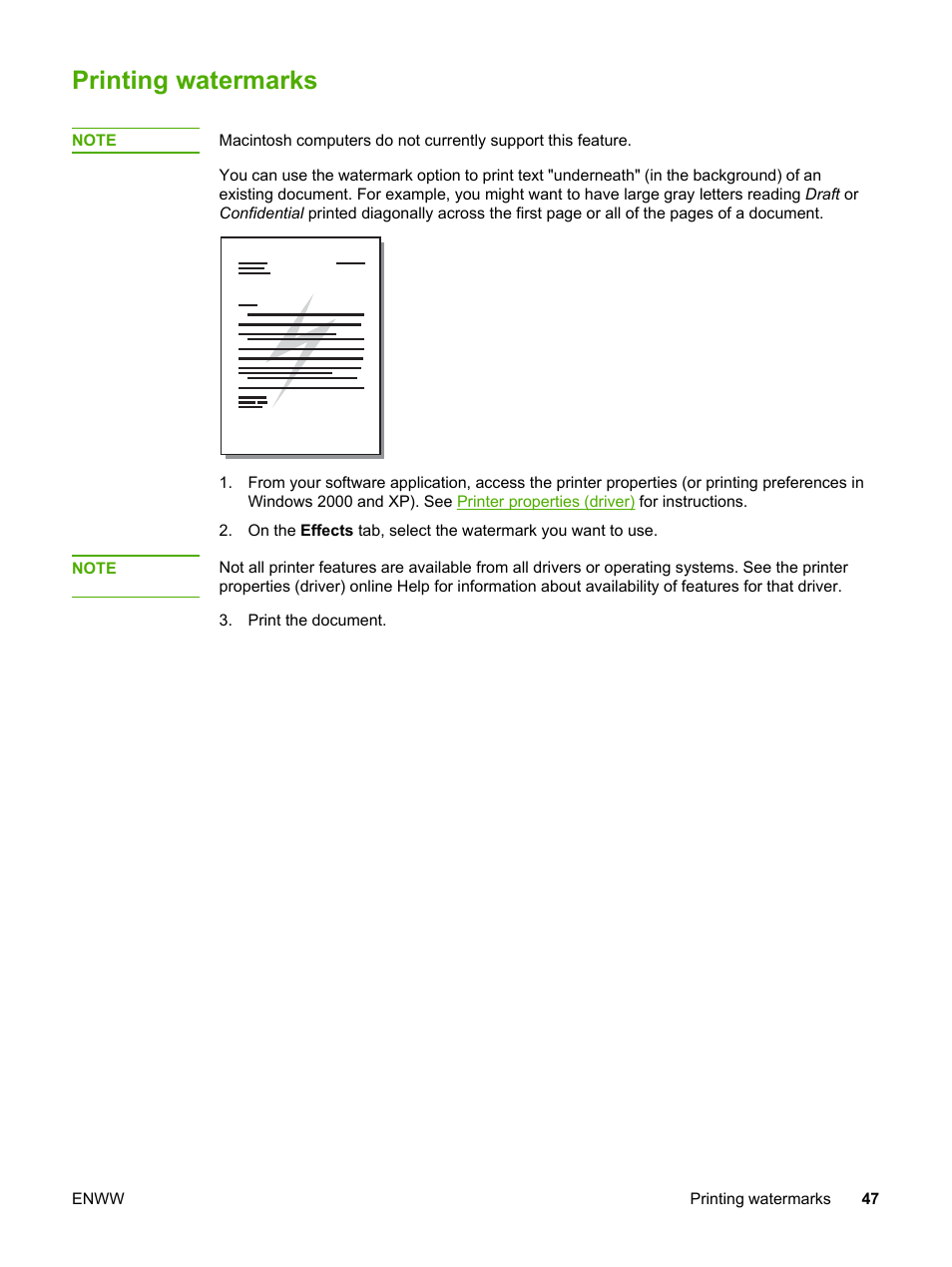 Printing watermarks | HP LaserJet 1022n Printer User Manual | Page 55 / 126