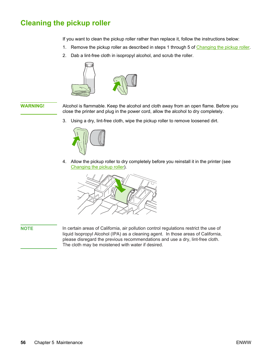 Cleaning the pickup roller | HP LaserJet 1022n Printer User Manual | Page 64 / 126