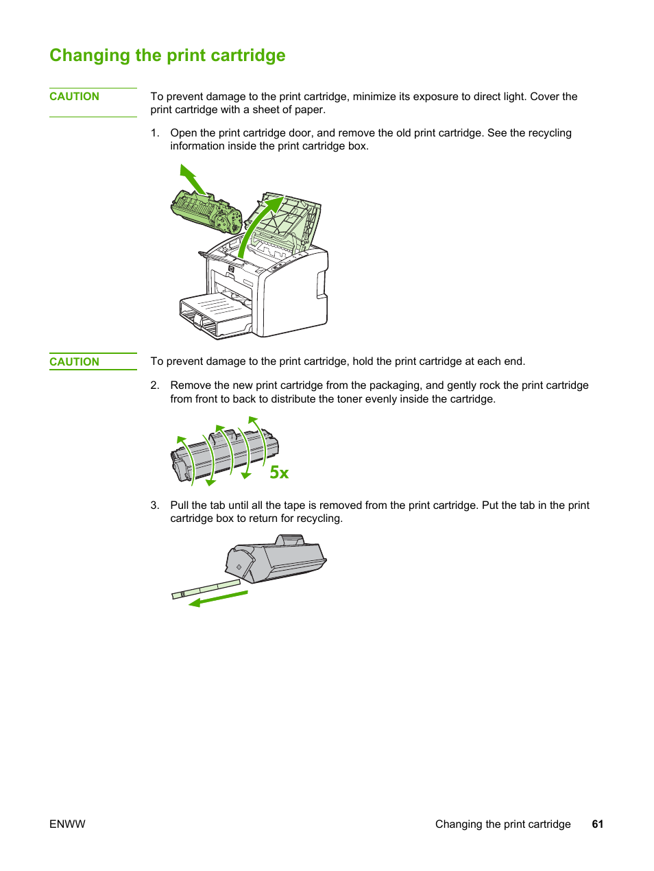 Changing the print cartridge | HP LaserJet 1022n Printer User Manual | Page 69 / 126