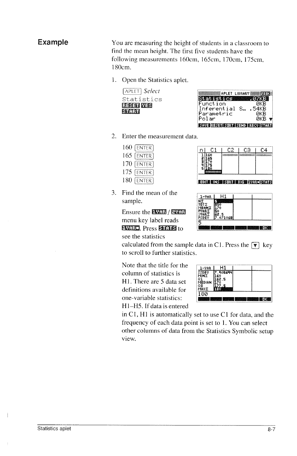 Example, Mism 2. enter the measurement data, I170 i | I175 i | HP 39g Graphing Calculator User Manual | Page 101 / 292