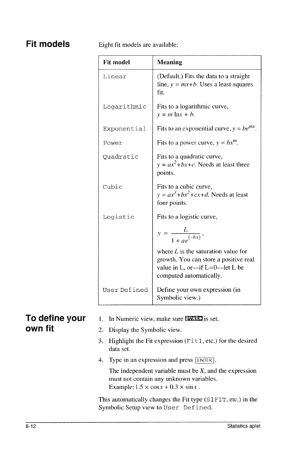 Fit models | HP 39g Graphing Calculator User Manual | Page 106 / 292