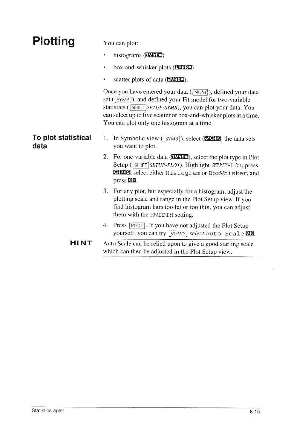 To plot statistical data, Plotting, I shifilygrt/p-svmg) | HP 39g Graphing Calculator User Manual | Page 109 / 292