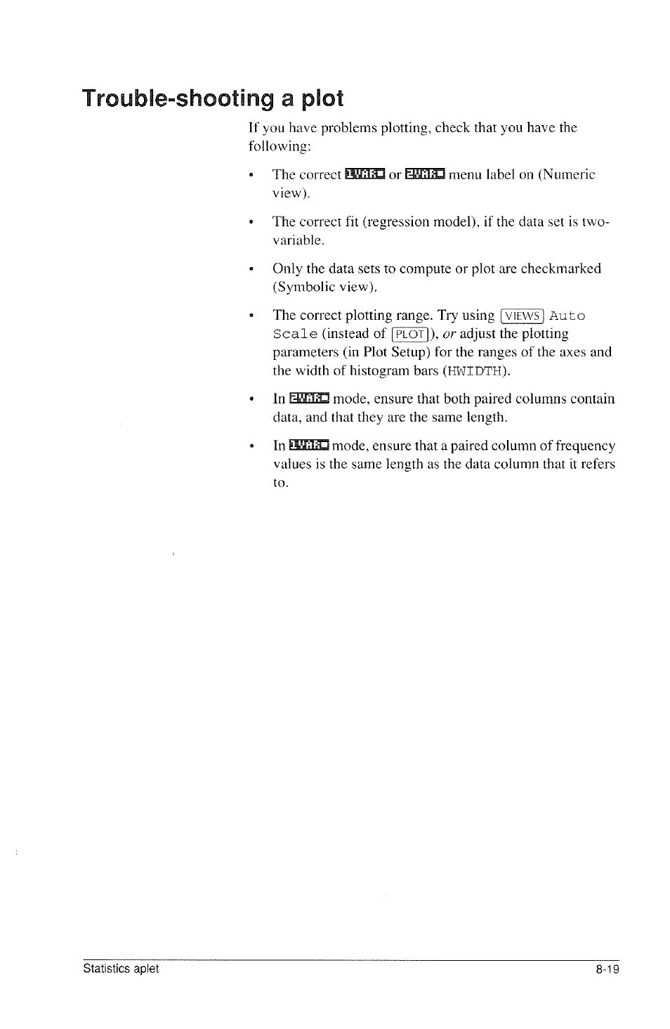 Trouble-shooting a plot, Trouble-shooting a plot -19 | HP 39g Graphing Calculator User Manual | Page 113 / 292