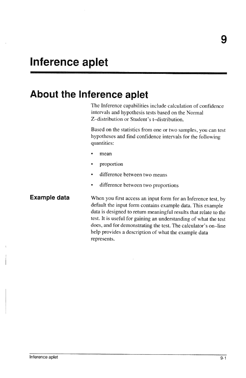 Inference aplet, About the inference aplet, About the inference aplet -1 | HP 39g Graphing Calculator User Manual | Page 117 / 292