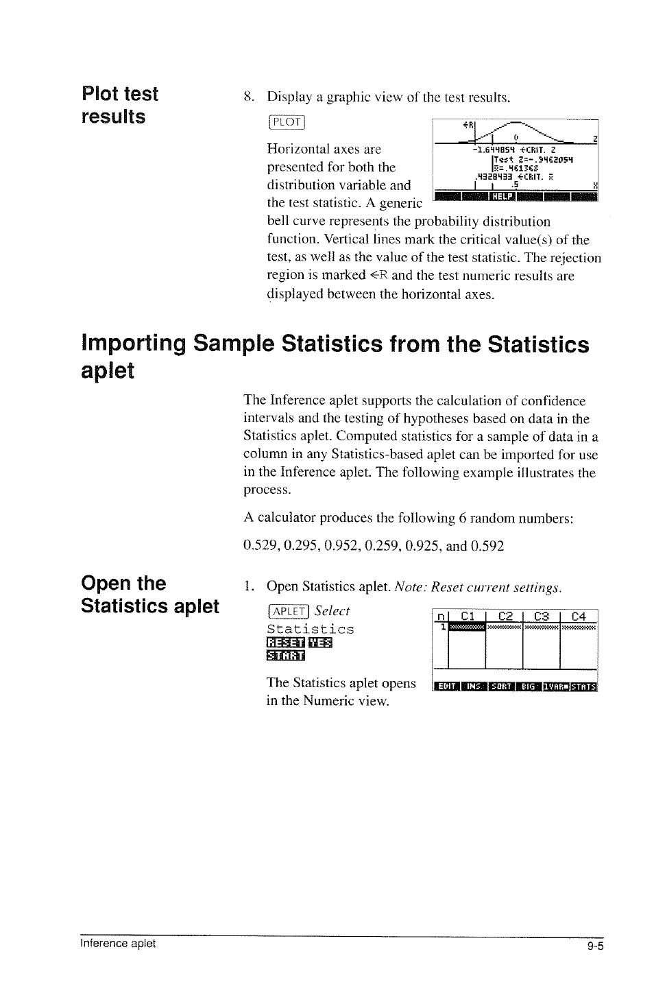 Plot test results, Open the statistics aplet | HP 39g Graphing Calculator User Manual | Page 121 / 292