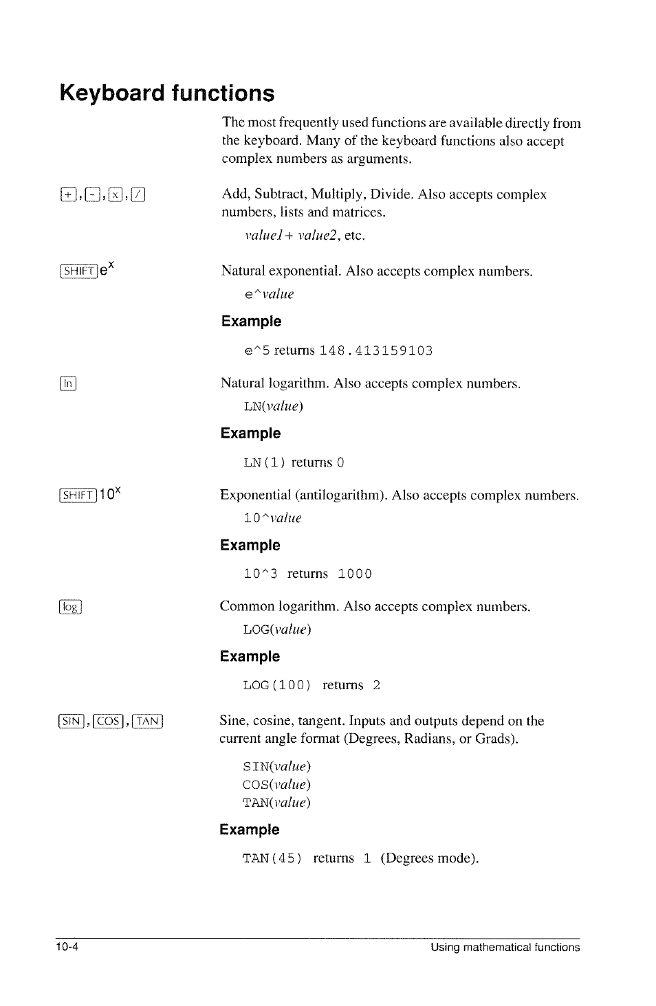 Example, Keyboard functions | HP 39g Graphing Calculator User Manual | Page 142 / 292