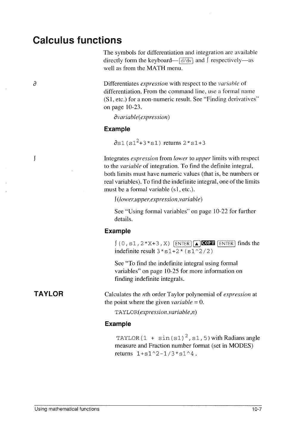 Example, Calculus functions | HP 39g Graphing Calculator User Manual | Page 145 / 292