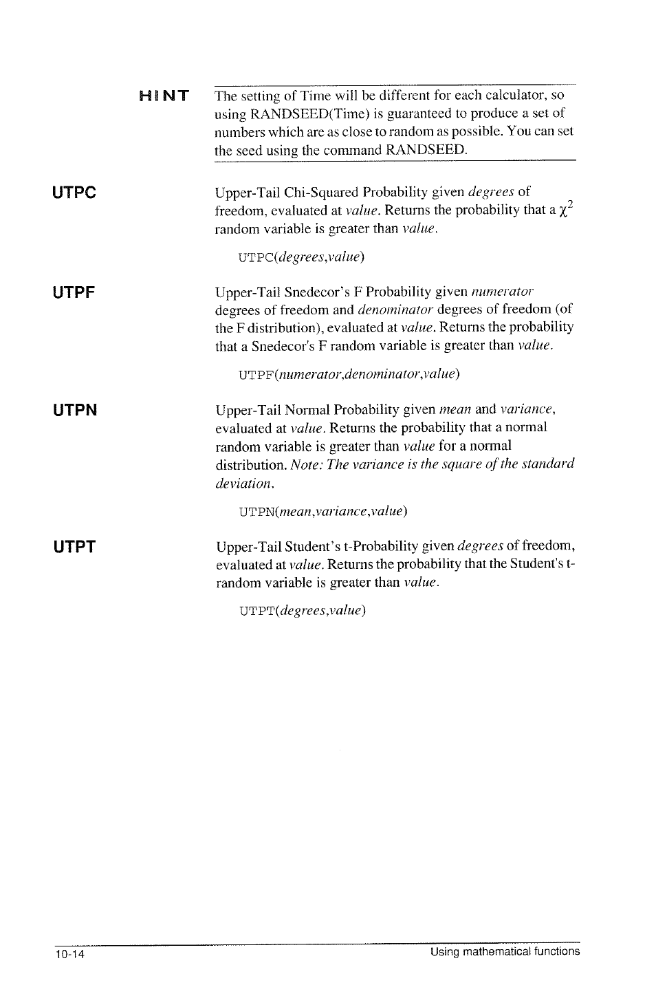 Utpc, Utpf, Utpn | Utpt | HP 39g Graphing Calculator User Manual | Page 152 / 292