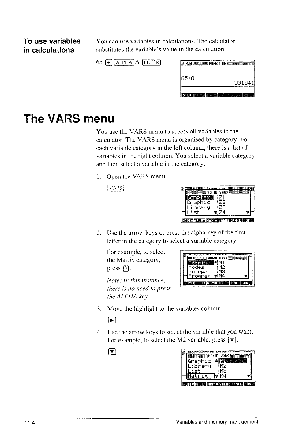 The vars menu, The vars menu -4, 65 gel | HP 39g Graphing Calculator User Manual | Page 168 / 292