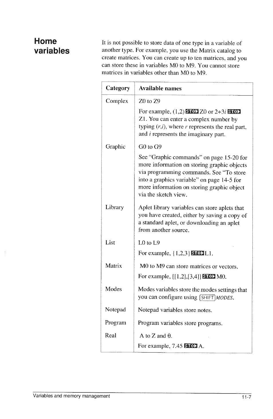 Home variables | HP 39g Graphing Calculator User Manual | Page 171 / 292