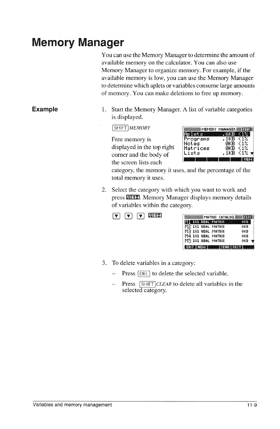 Example, Liueselbam, I to delete the selected variable. press | HP 39g Graphing Calculator User Manual | Page 173 / 292