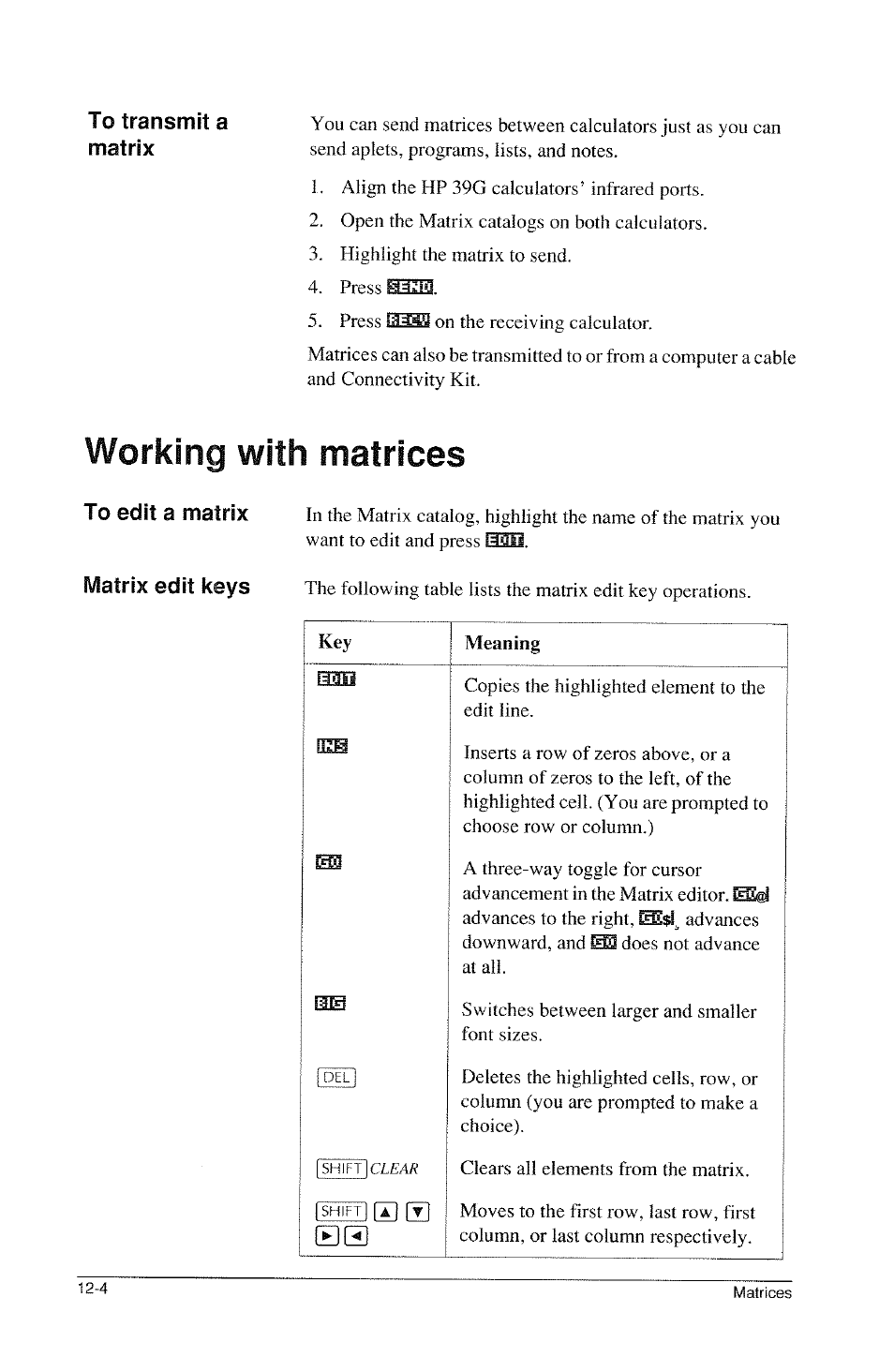 Working with matrices | HP 39g Graphing Calculator User Manual | Page 178 / 292