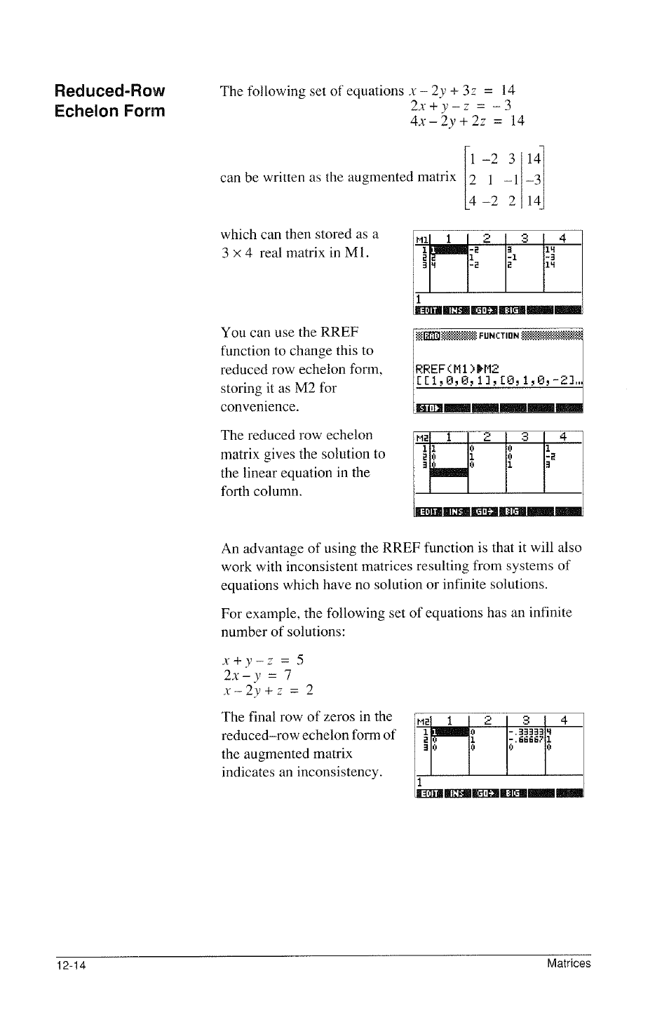 Reduced-row echelon form | HP 39g Graphing Calculator User Manual | Page 188 / 292