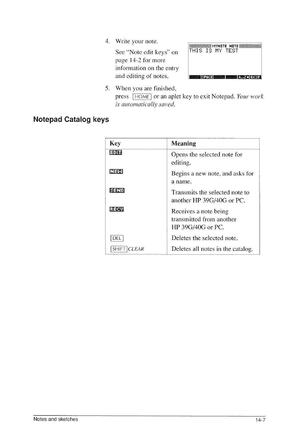 Notepad catalog keys | HP 39g Graphing Calculator User Manual | Page 207 / 292