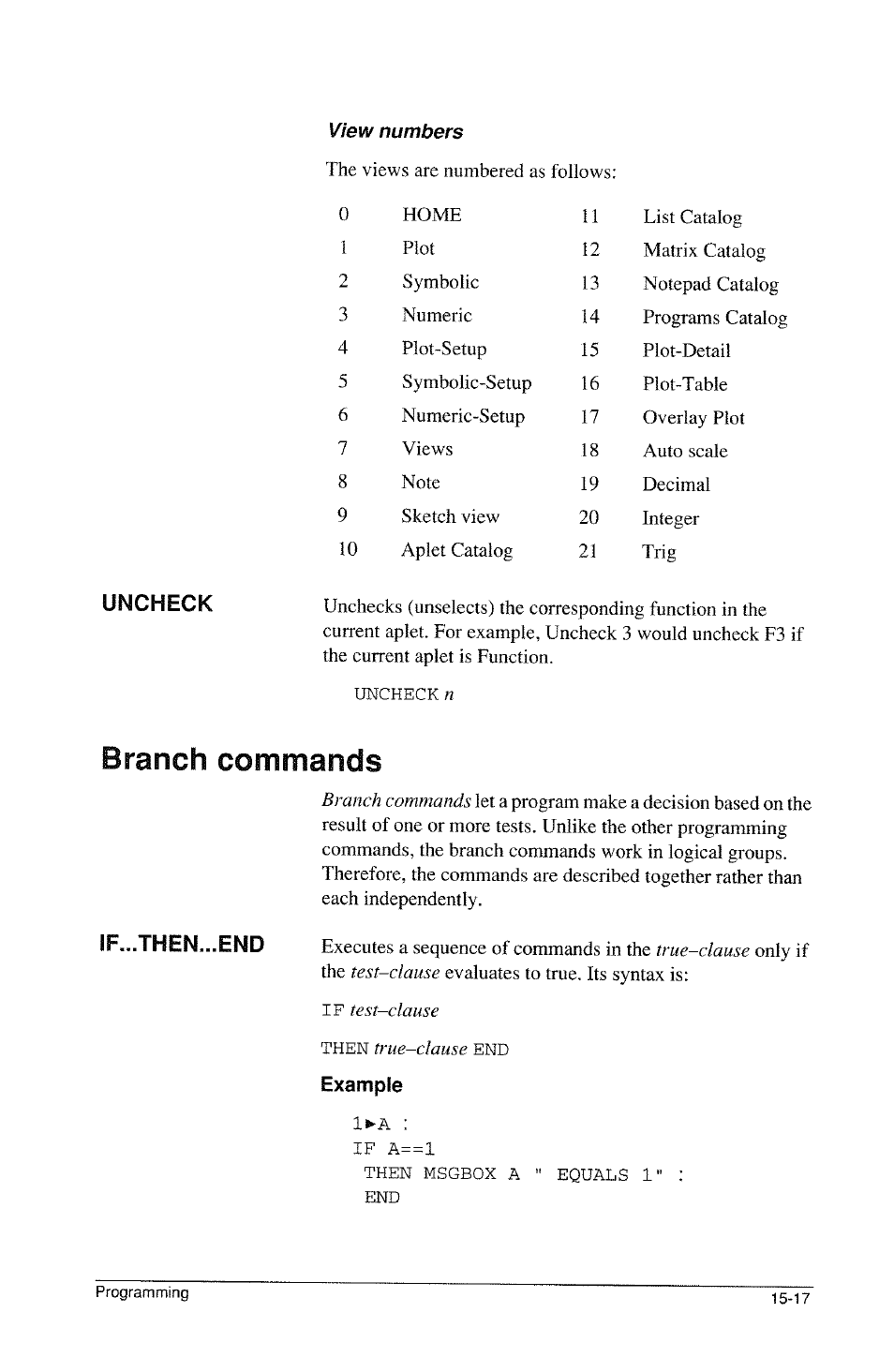 Branch commands, Example, Branch commands -17 | HP 39g Graphing Calculator User Manual | Page 225 / 292