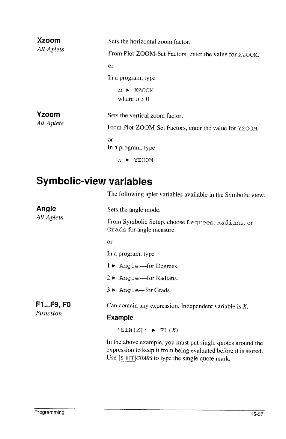 Symbolic-view variables, Example, Symbolic-view variables -37 | HP 39g Graphing Calculator User Manual | Page 245 / 292