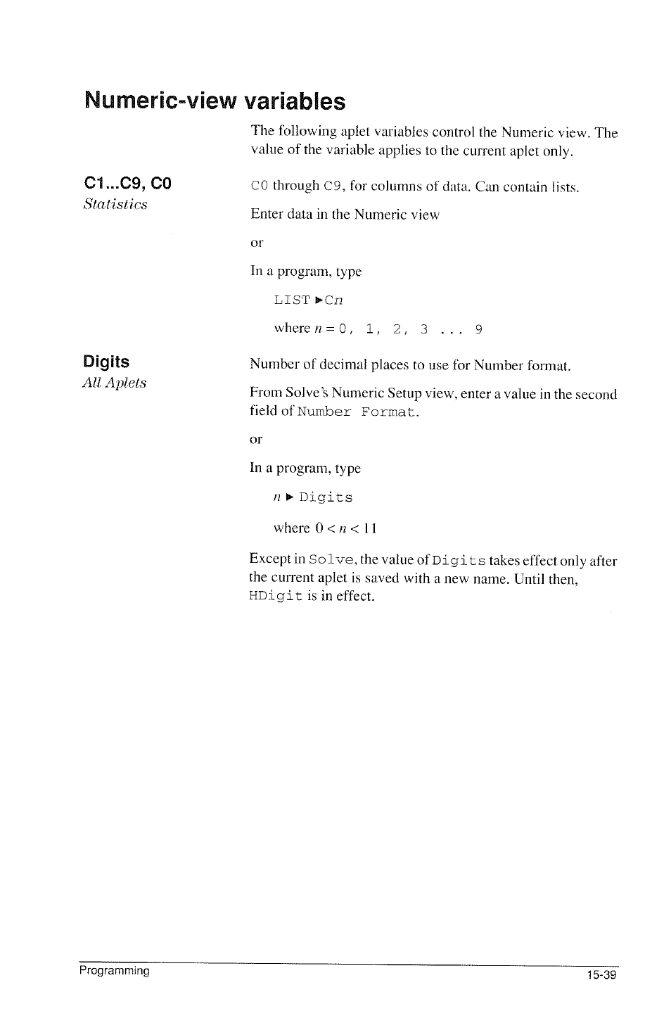 Numeric-view variables, Numeric-view variables -39 | HP 39g Graphing Calculator User Manual | Page 247 / 292