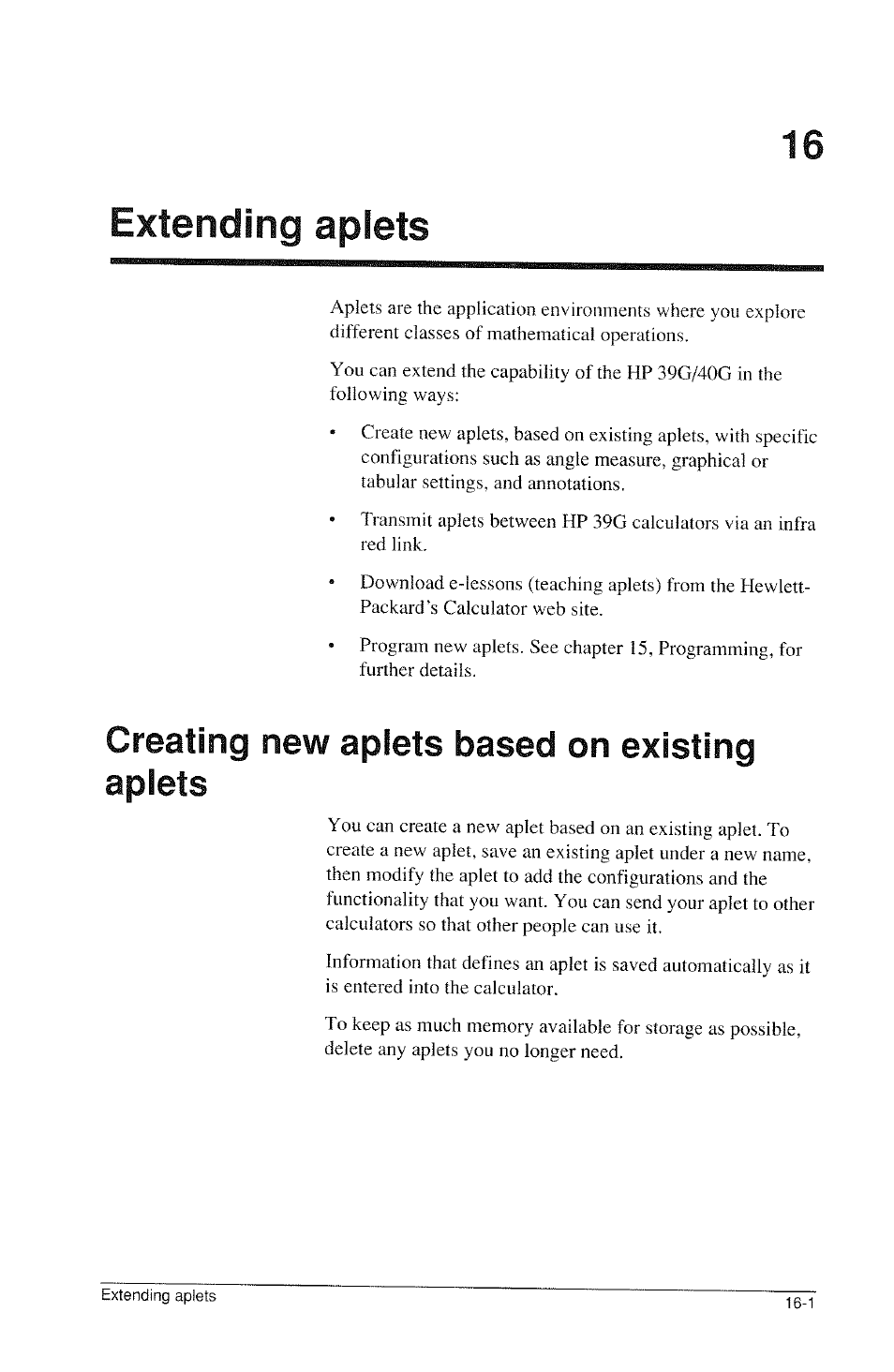 Extending aplets, Creating new aplets based on existing aplets, Creating new aplets based on existing aplets -1 | 16 extending aplets | HP 39g Graphing Calculator User Manual | Page 251 / 292