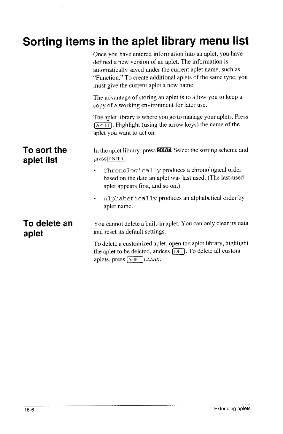 Sorting items in the aplet library menu list, Sorting items in the aplet library menu list -6, Aplet list | HP 39g Graphing Calculator User Manual | Page 256 / 292