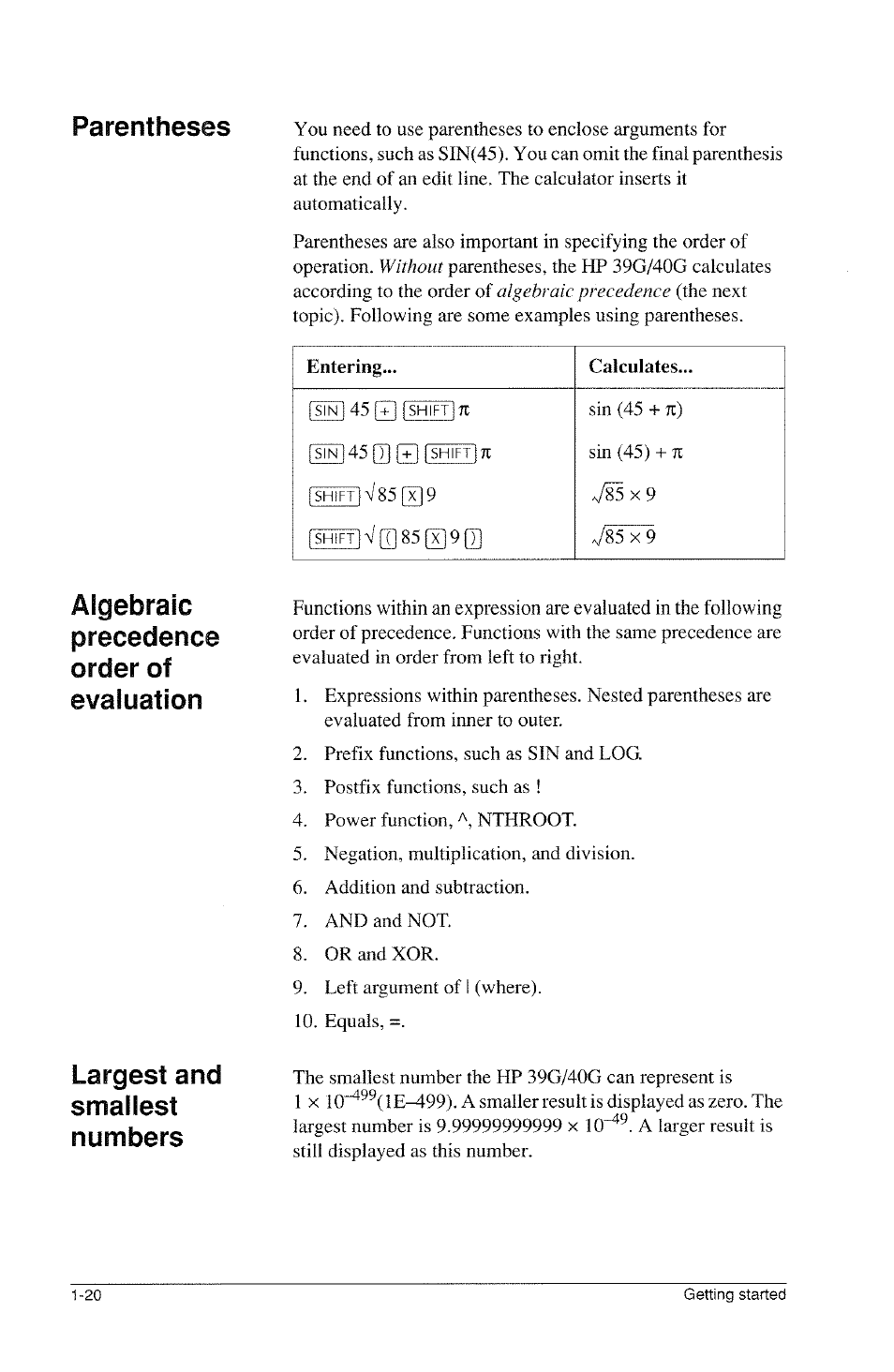 Parentheses | HP 39g Graphing Calculator User Manual | Page 32 / 292