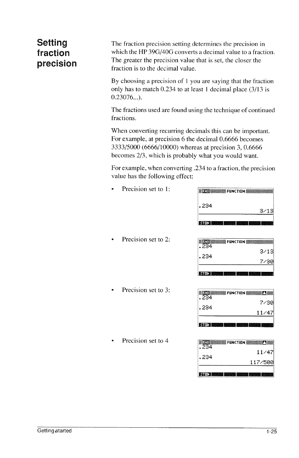 Setting fraction precision | HP 39g Graphing Calculator User Manual | Page 37 / 292