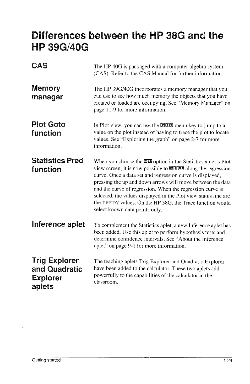 Differences between the hp 38g and the | HP 39g Graphing Calculator User Manual | Page 41 / 292