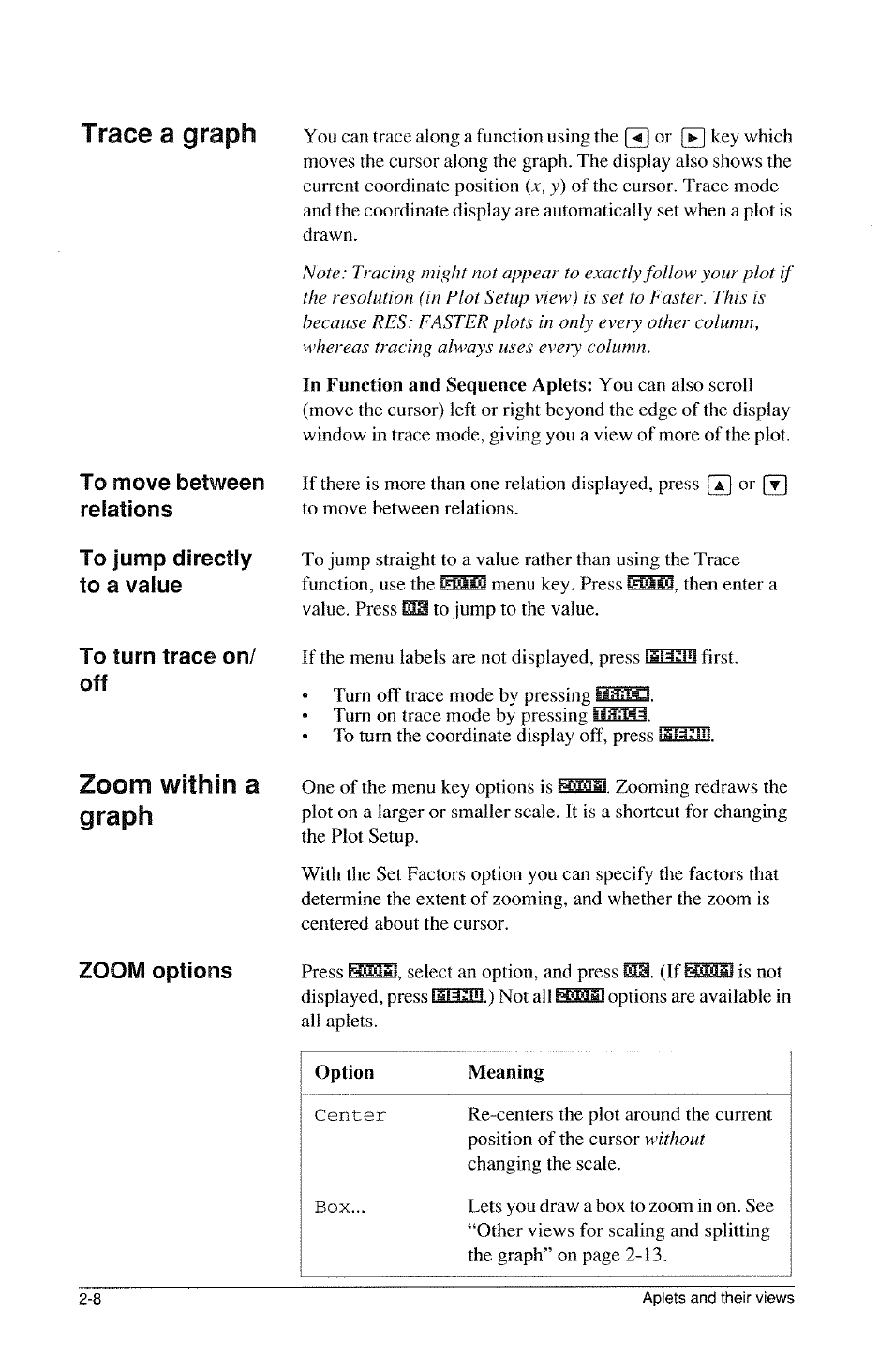 Trace a graph, Zoom within a graph | HP 39g Graphing Calculator User Manual | Page 50 / 292