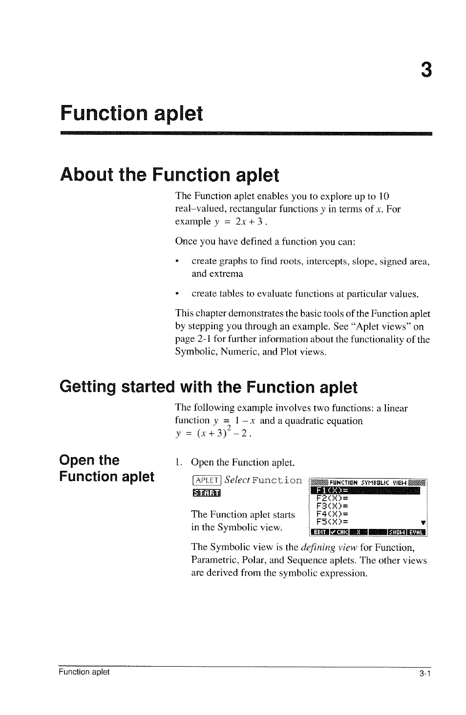 Function apiet, About the function apiet, Getting started with the function apiet | About the function aplet -1, Getting started with the function aplet -1, Open the function apiet | HP 39g Graphing Calculator User Manual | Page 63 / 292