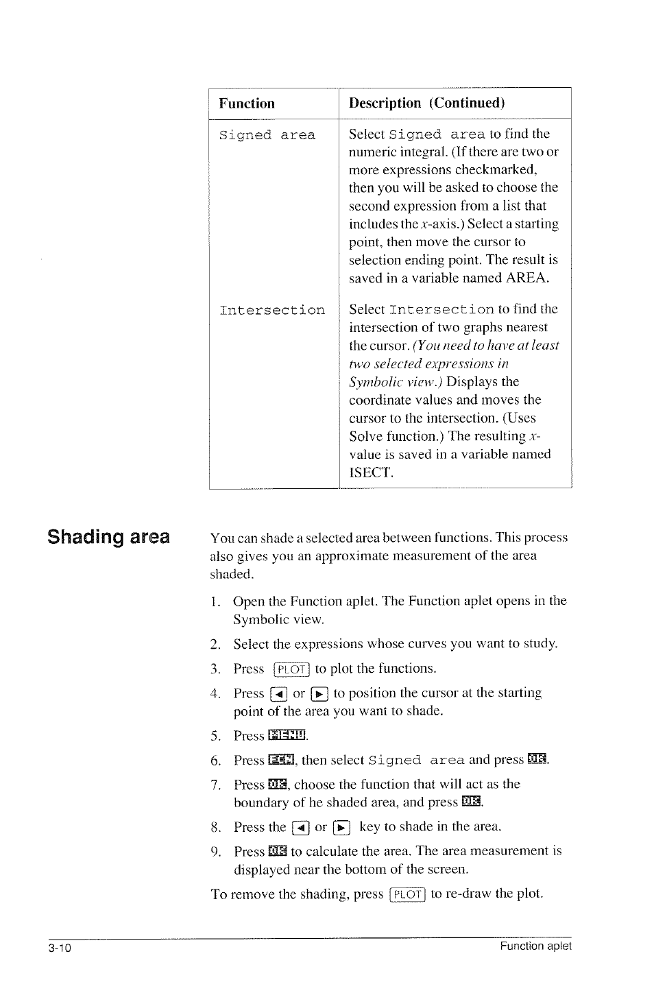 Shading area | HP 39g Graphing Calculator User Manual | Page 72 / 292