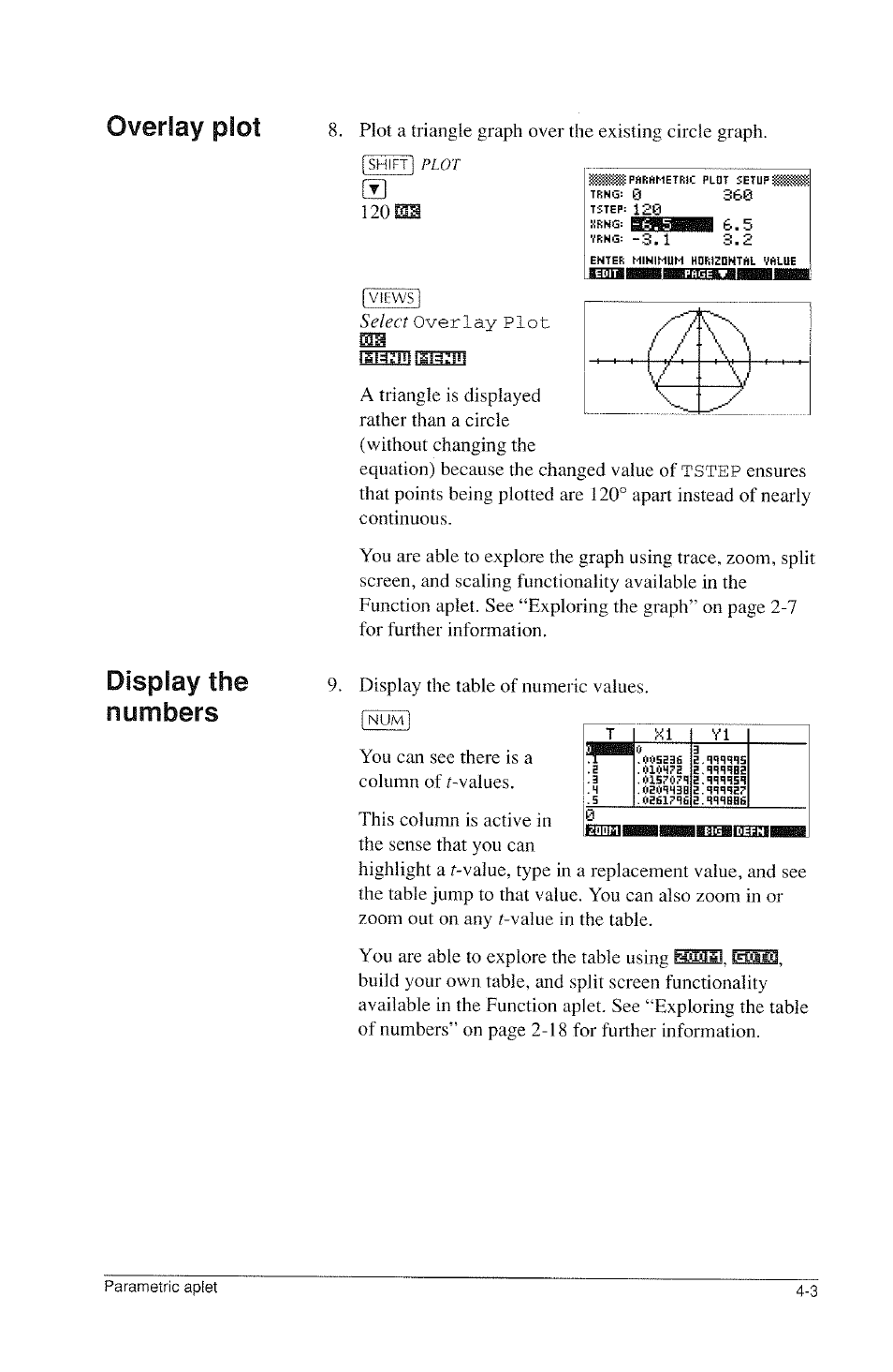 Overlay plot, Display the numbers | HP 39g Graphing Calculator User Manual | Page 77 / 292