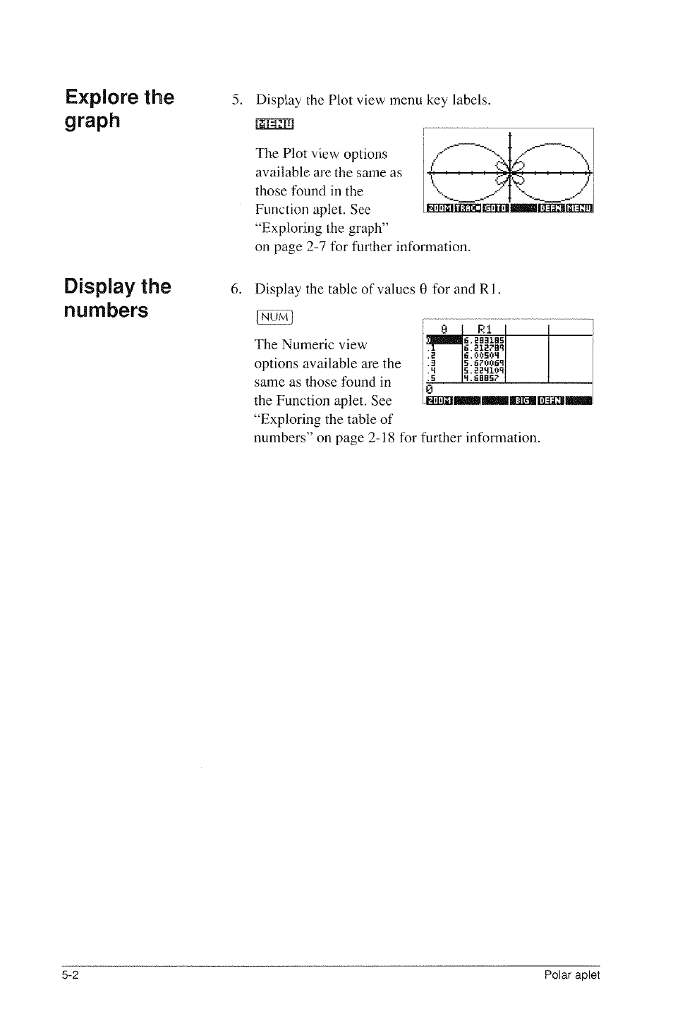 Explore the graph, Display the numbers | HP 39g Graphing Calculator User Manual | Page 80 / 292