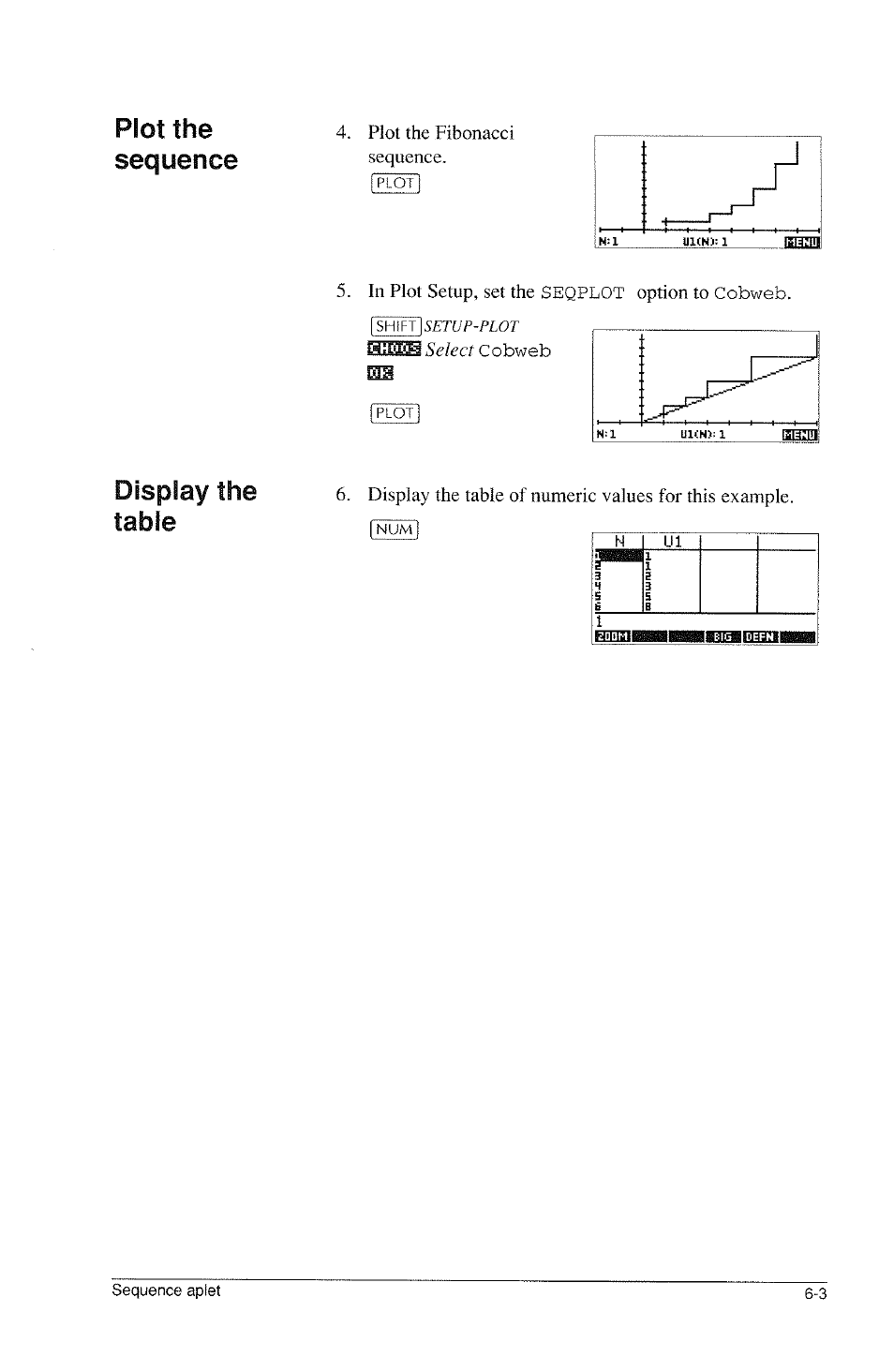 Plot the sequence, Display the table | HP 39g Graphing Calculator User Manual | Page 83 / 292