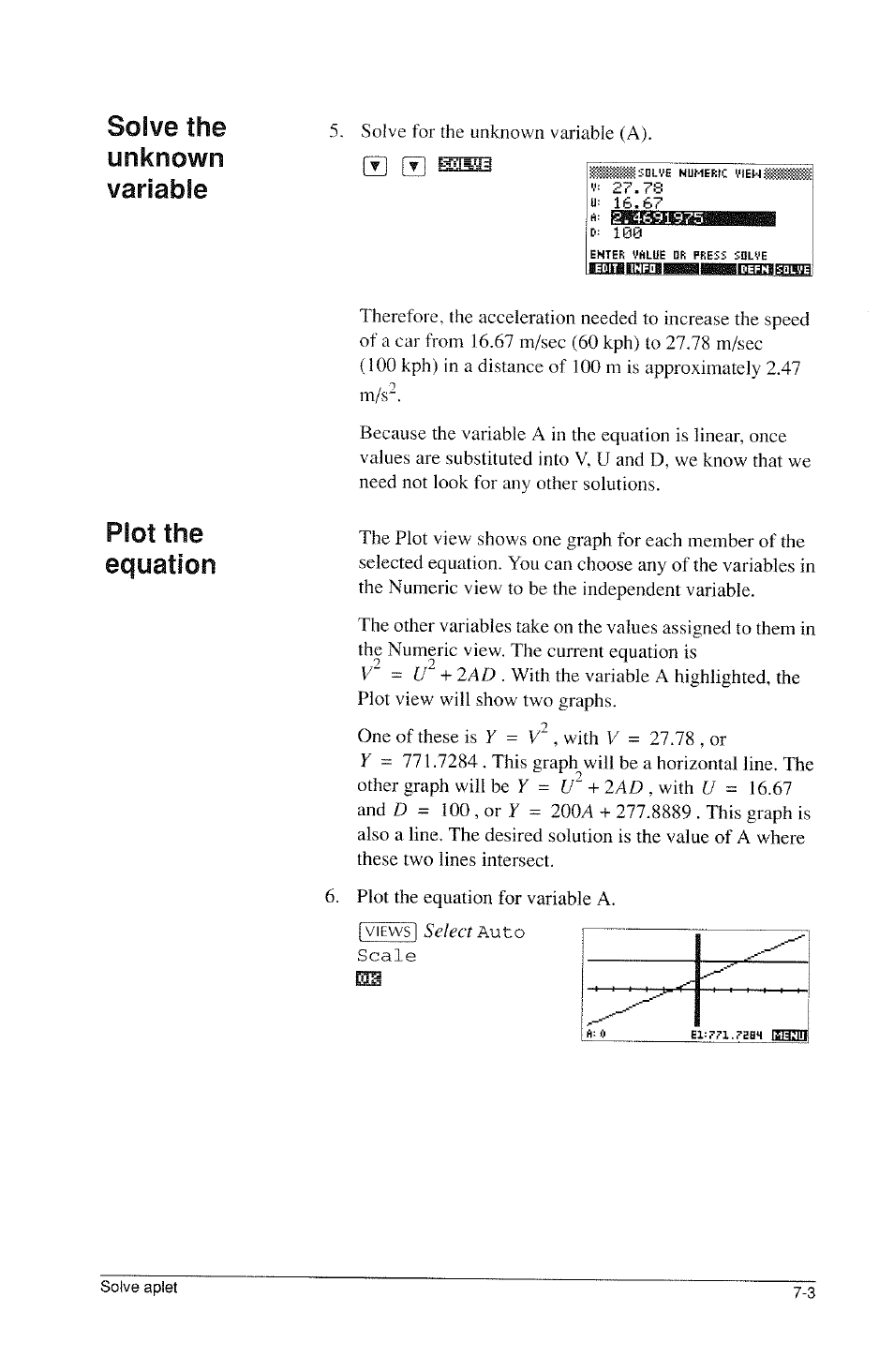 Solve the unknown variable, Plot the equation | HP 39g Graphing Calculator User Manual | Page 87 / 292