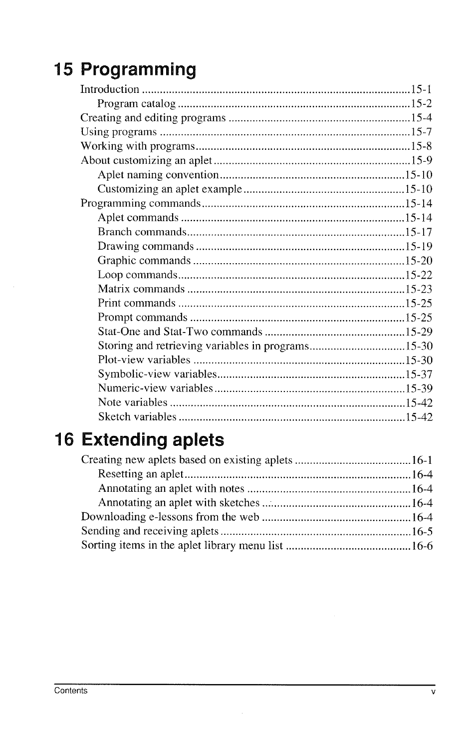 15 programming, 16 extending aplets | HP 39g Graphing Calculator User Manual | Page 9 / 292