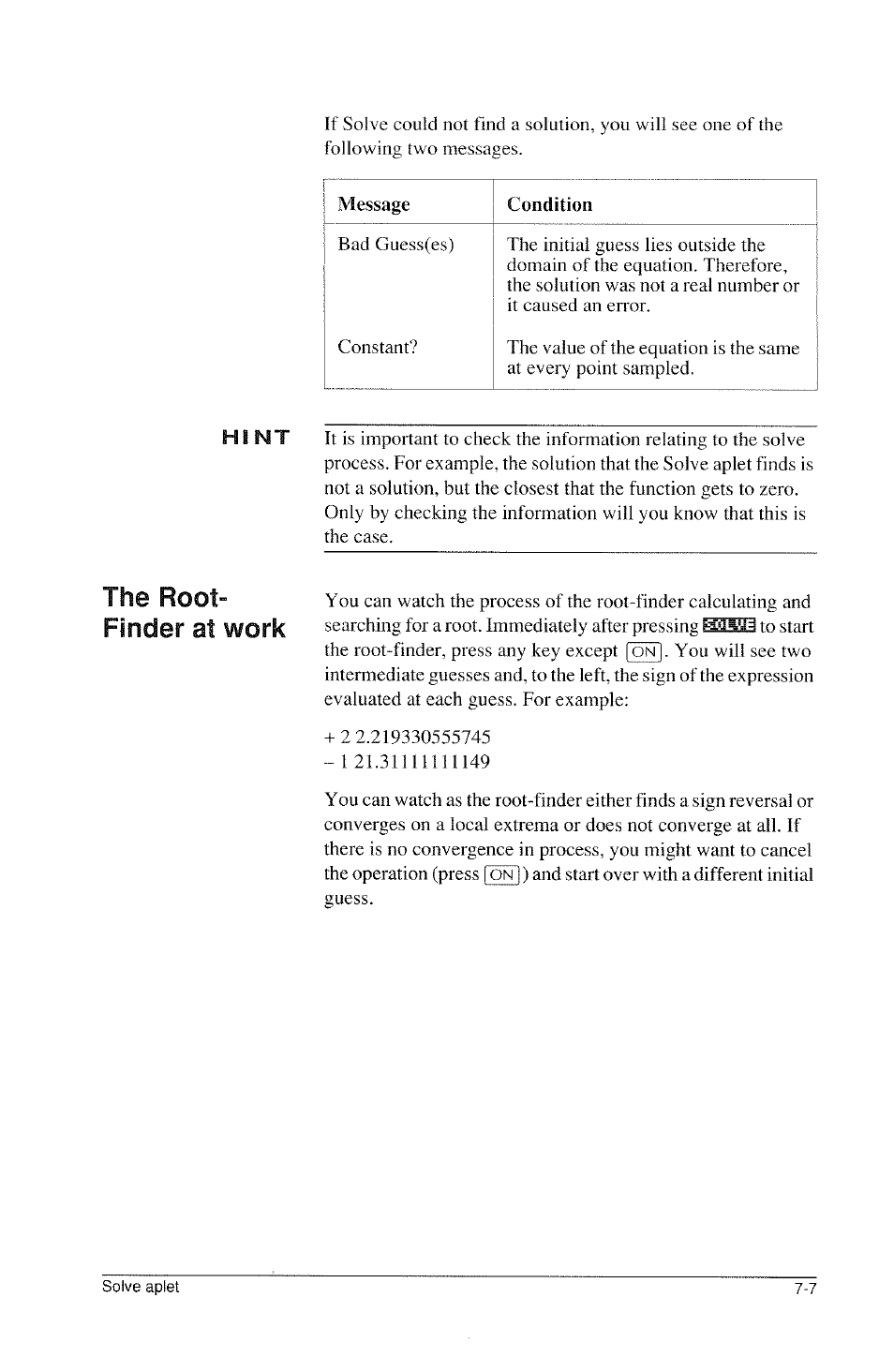 The root- finder at work | HP 39g Graphing Calculator User Manual | Page 91 / 292