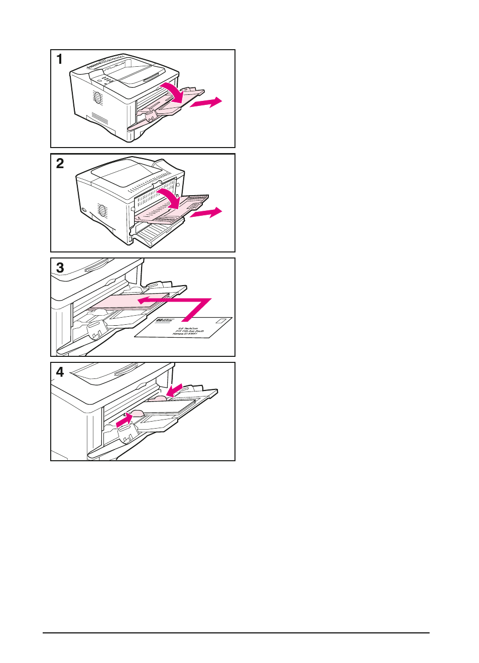 Loading envelopes in tray 1 | HP LaserJet 5100 Printer series User Manual | Page 38 / 150