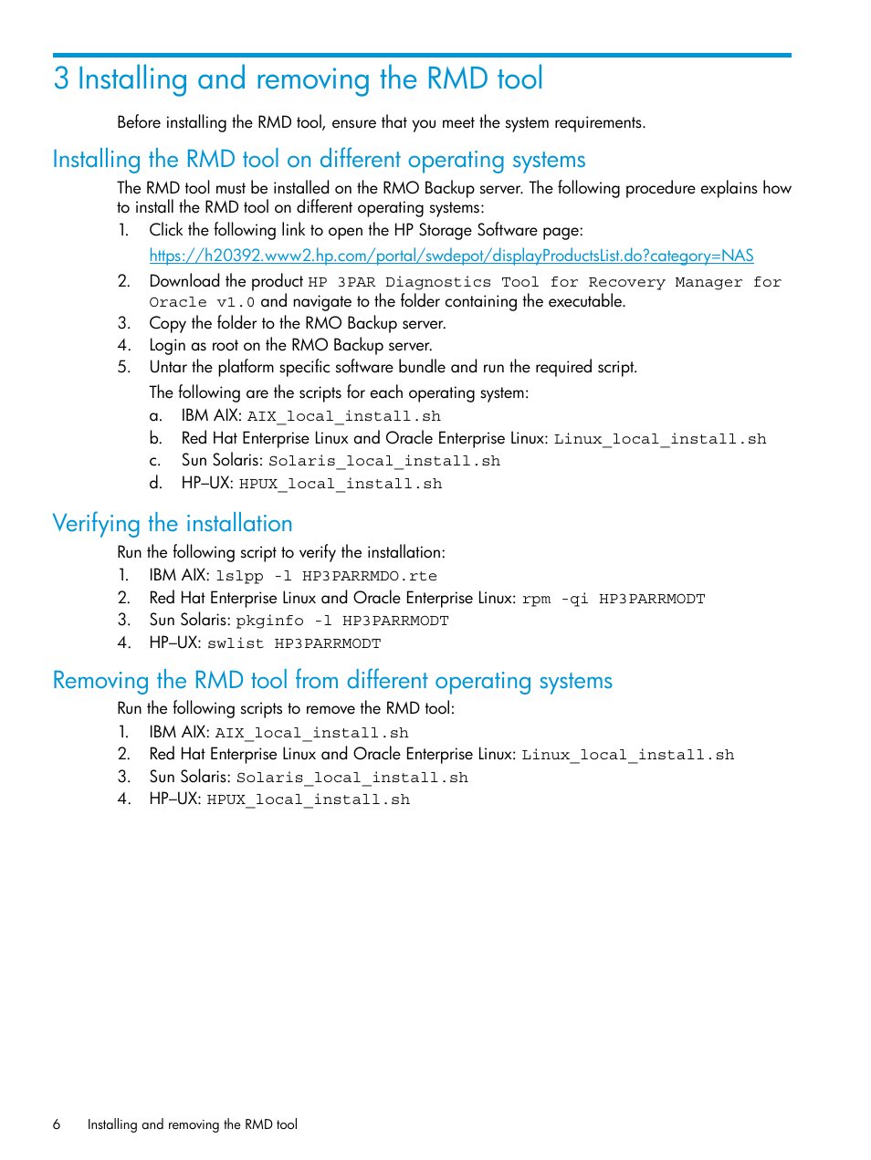 3 installing and removing the rmd tool, Verifying the installation | HP 3PAR Recovery Manager Software for Oracle Licenses User Manual | Page 6 / 17