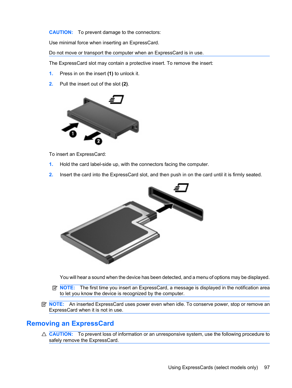 Removing an expresscard | HP EliteBook 8440p User Manual | Page 109 / 169