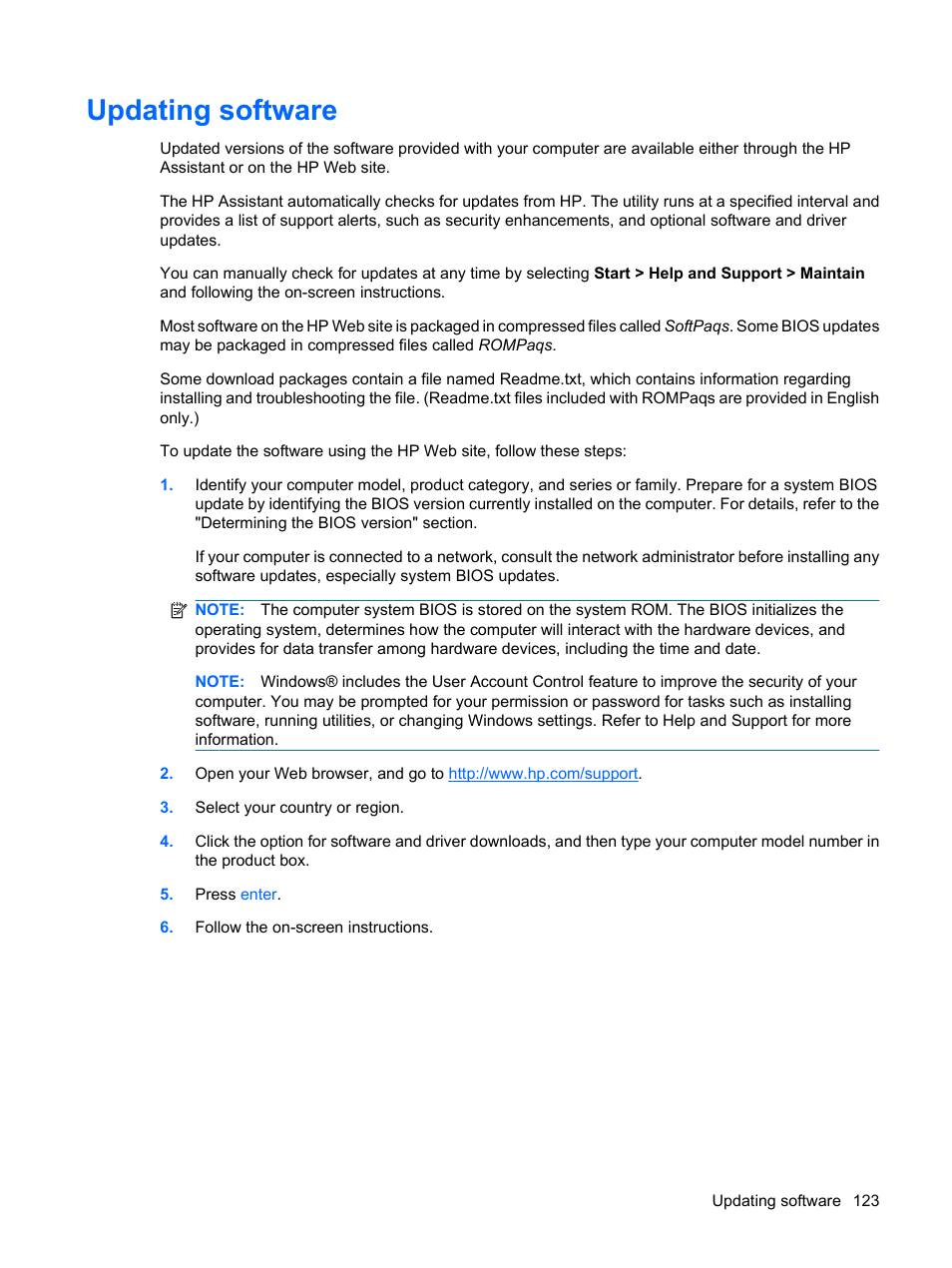 Updating software | HP EliteBook 8440p User Manual | Page 135 / 169
