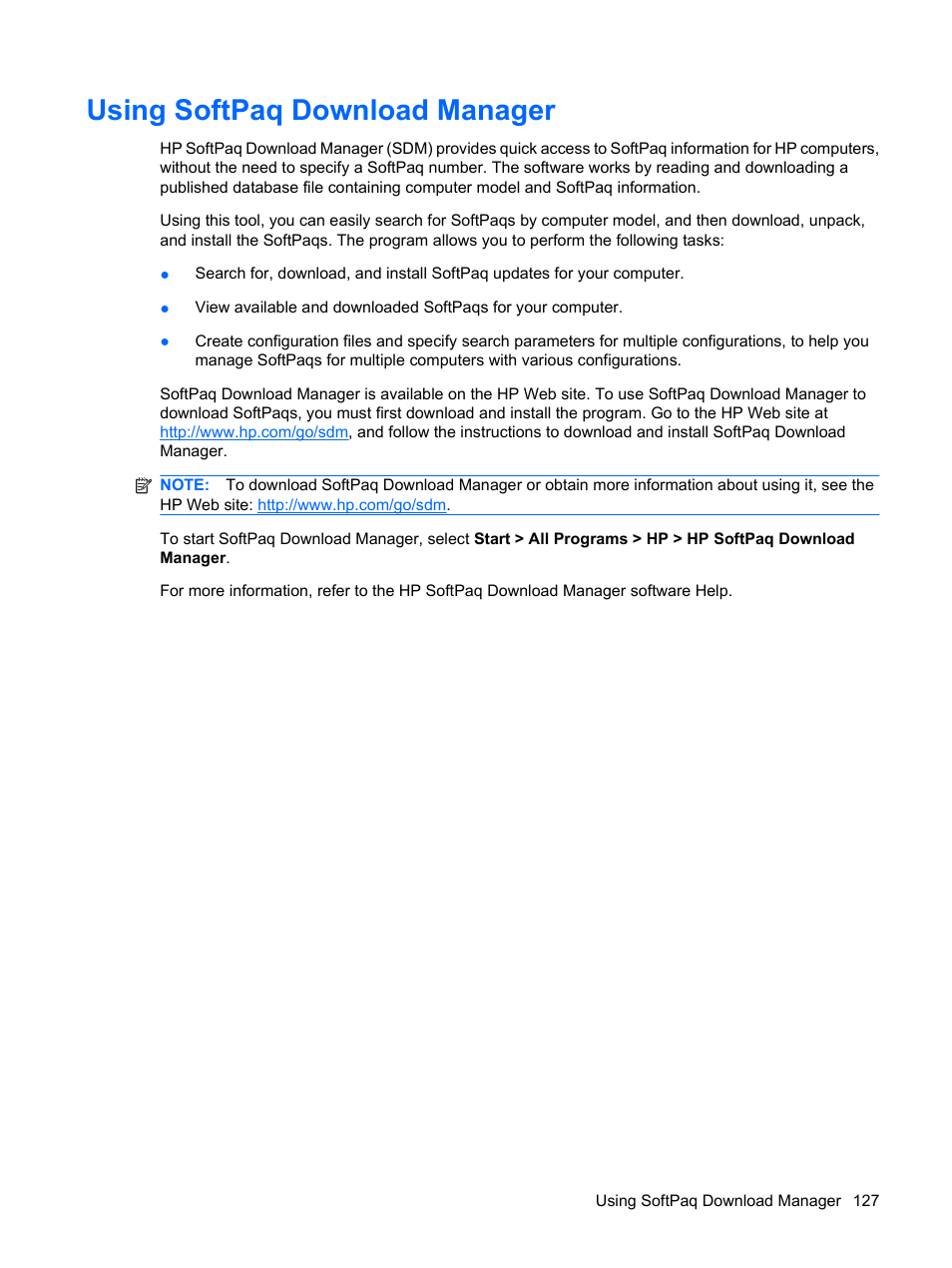 Using softpaq download manager | HP EliteBook 8440p User Manual | Page 139 / 169