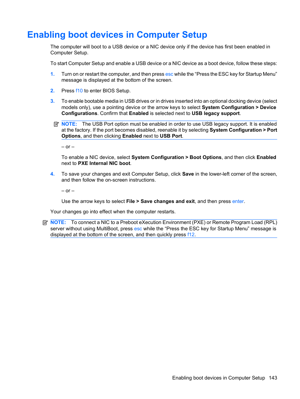 Enabling boot devices in computer setup | HP EliteBook 8440p User Manual | Page 155 / 169