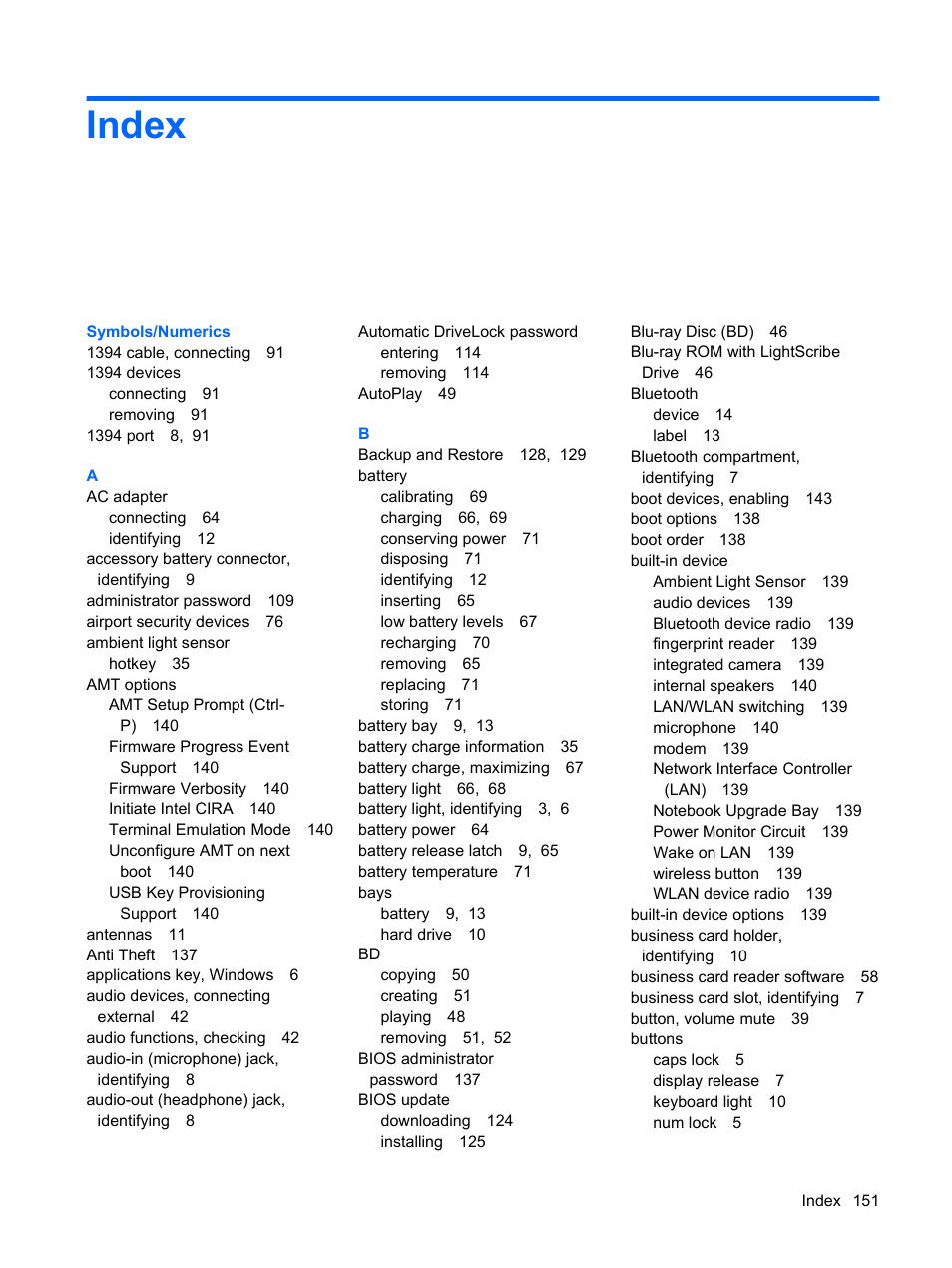 Index | HP EliteBook 8440p User Manual | Page 163 / 169