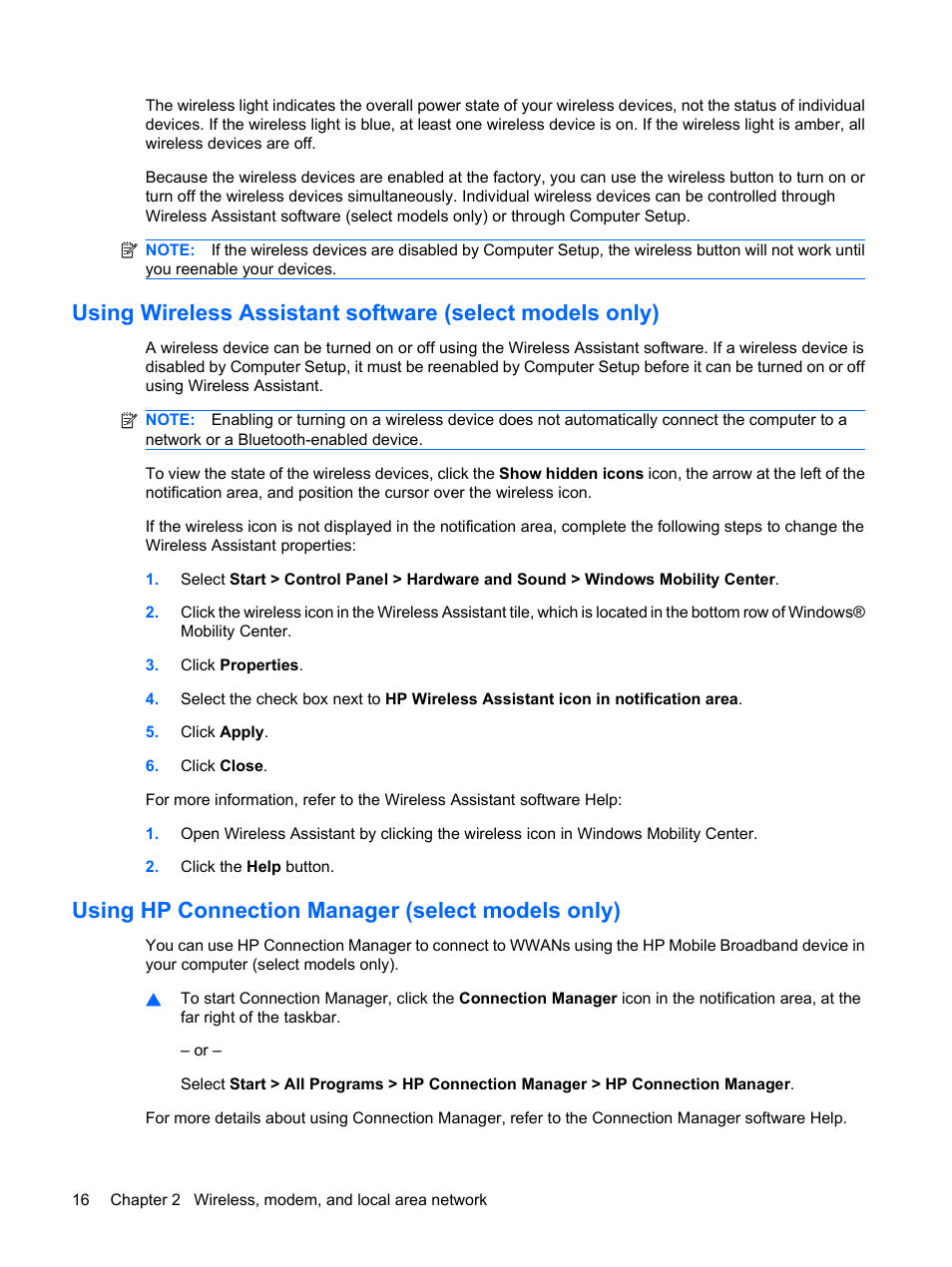 Using hp connection manager (select models only) | HP EliteBook 8440p User Manual | Page 28 / 169
